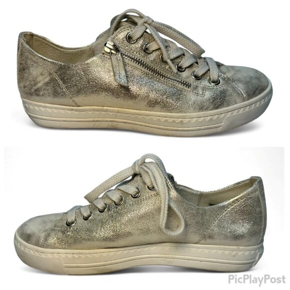 Paul Green Gold/Silver Metallic Tamara Zip Leather Sneakers - UK 5.5, US 8 - Picture 11 of 13